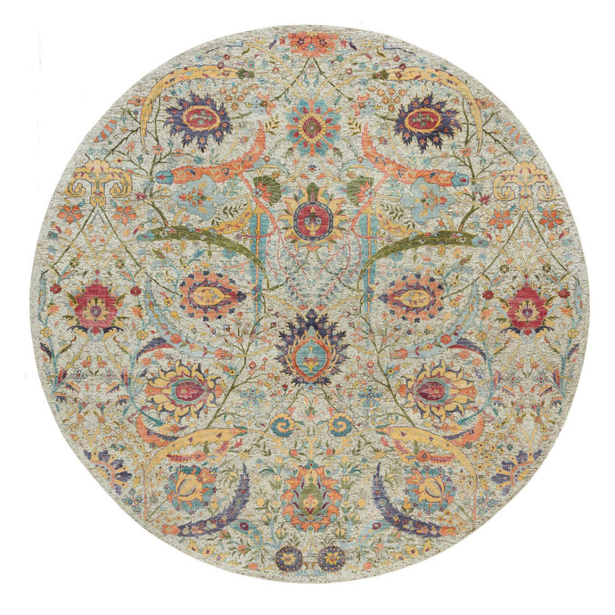 10'x10' Birch Tan, Hand Knotted, Silk and Textured Wool, Sickle Leaf Design, Oriental Round Rug FWR541500