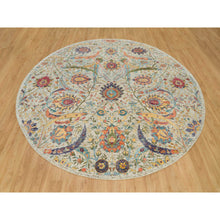 Load image into Gallery viewer, 10&#39;x10&#39; Birch Tan, Hand Knotted, Silk and Textured Wool, Sickle Leaf Design, Oriental Round Rug FWR541500