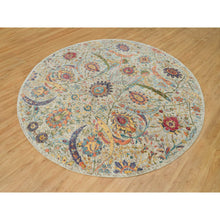 Load image into Gallery viewer, 10&#39;x10&#39; Birch Tan, Hand Knotted, Silk and Textured Wool, Sickle Leaf Design, Oriental Round Rug FWR541500