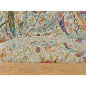 10'x10' Birch Tan, Hand Knotted, Silk and Textured Wool, Sickle Leaf Design, Oriental Round Rug FWR541500