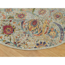 Load image into Gallery viewer, 10&#39;x10&#39; Birch Tan, Hand Knotted, Silk and Textured Wool, Sickle Leaf Design, Oriental Round Rug FWR541500