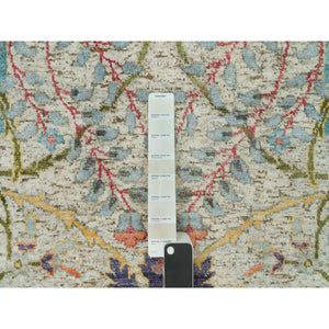 10'x10' Birch Tan, Hand Knotted, Silk and Textured Wool, Sickle Leaf Design, Oriental Round Rug FWR541500