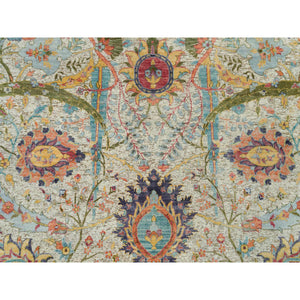 10'x10' Birch Tan, Hand Knotted, Silk and Textured Wool, Sickle Leaf Design, Oriental Round Rug FWR541500