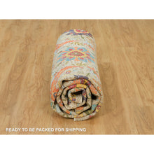 Load image into Gallery viewer, 10&#39;x10&#39; Birch Tan, Hand Knotted, Silk and Textured Wool, Sickle Leaf Design, Oriental Round Rug FWR541500
