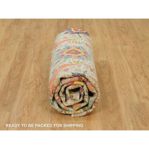 10'x10' Birch Tan, Hand Knotted, Silk and Textured Wool, Sickle Leaf Design, Oriental Round Rug FWR541500
