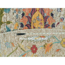 Load image into Gallery viewer, 10&#39;x10&#39; Birch Tan, Hand Knotted, Silk and Textured Wool, Sickle Leaf Design, Oriental Round Rug FWR541500