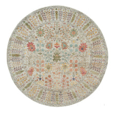 Load image into Gallery viewer, 10&#39;x10&#39; Candlelit Beige, Hand Knotted Silk With Textured Wool, Directional Vase Design, Round Oriental Rug FWR541506