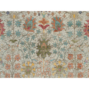 10'x10' Candlelit Beige, Hand Knotted Silk With Textured Wool, Directional Vase Design, Round Oriental Rug FWR541506