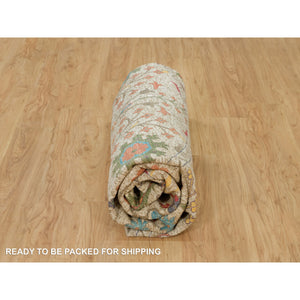 10'x10' Candlelit Beige, Hand Knotted Silk With Textured Wool, Directional Vase Design, Round Oriental Rug FWR541506