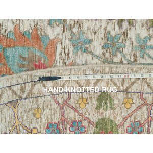 10'x10' Candlelit Beige, Hand Knotted Silk With Textured Wool, Directional Vase Design, Round Oriental Rug FWR541506