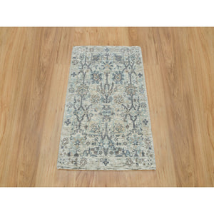 2'x3'1" Bright White, Tabriz Vase And Hand Knotted Pomegranate Design, Textured Wool With Silk, Mat Oriental Rug FWR541518