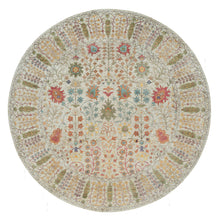 Load image into Gallery viewer, 12&#39;x12&#39; Linen Beige, Textured Wool and Silk, Directional Vase Design, Hand Knotted, Oriental Round Rug FWR541530