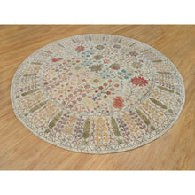 Load image into Gallery viewer, 12&#39;x12&#39; Linen Beige, Textured Wool and Silk, Directional Vase Design, Hand Knotted, Oriental Round Rug FWR541530