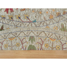 Load image into Gallery viewer, 12&#39;x12&#39; Linen Beige, Textured Wool and Silk, Directional Vase Design, Hand Knotted, Oriental Round Rug FWR541530