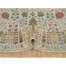 Load image into Gallery viewer, 12&#39;x12&#39; Linen Beige, Textured Wool And Silk, Directional Vase Design, Hand Knotted, Oriental Round Rug FWR541530