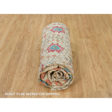 Load image into Gallery viewer, 12&#39;x12&#39; Linen Beige, Textured Wool And Silk, Directional Vase Design, Hand Knotted, Oriental Round Rug FWR541530