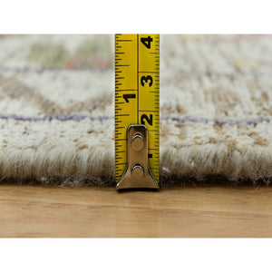 12'x12' Linen Beige, Textured Wool and Silk, Directional Vase Design, Hand Knotted, Oriental Round Rug FWR541530