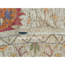 Load image into Gallery viewer, 12&#39;x12&#39; Linen Beige, Textured Wool And Silk, Directional Vase Design, Hand Knotted, Oriental Round Rug FWR541530