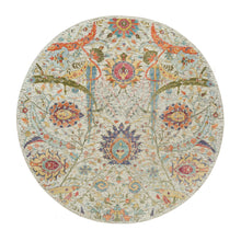 Load image into Gallery viewer, 6&#39;x6&#39; Canvas Tan, Silk with Textured Wool, Sickle Hand Knotted Leaf Design, Oriental Round Rug FWR541536