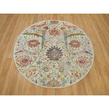 Load image into Gallery viewer, 6&#39;x6&#39; Canvas Tan, Silk with Textured Wool, Sickle Hand Knotted Leaf Design, Oriental Round Rug FWR541536