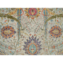 Load image into Gallery viewer, 6&#39;x6&#39; Canvas Tan, Silk with Textured Wool, Sickle Hand Knotted Leaf Design, Oriental Round Rug FWR541536
