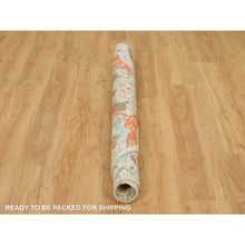 Load image into Gallery viewer, 6&#39;x6&#39; Canvas Tan, Silk with Textured Wool, Sickle Hand Knotted Leaf Design, Oriental Round Rug FWR541536