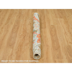 6'x6' Canvas Tan, Silk with Textured Wool, Sickle Hand Knotted Leaf Design, Oriental Round Rug FWR541536