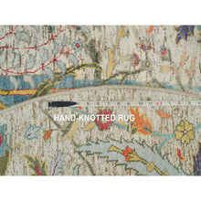 Load image into Gallery viewer, 6&#39;x6&#39; Canvas Tan, Silk With Textured Wool, Sickle Hand Knotted Leaf Design, Oriental Round Rug FWR541536