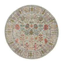 Load image into Gallery viewer, 6&#39;x6&#39; Parchment Beige, Directional Hand Knotted Vase Design, Silk With Textured Wool, Round Oriental Rug FWR541542