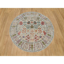 Load image into Gallery viewer, 6&#39;x6&#39; Parchment Beige, Directional Hand Knotted Vase Design, Silk With Textured Wool, Round Oriental Rug FWR541542
