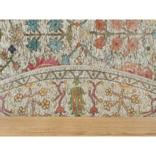 Load image into Gallery viewer, 6&#39;x6&#39; Parchment Beige, Directional Hand Knotted Vase Design, Silk With Textured Wool, Round Oriental Rug FWR541542
