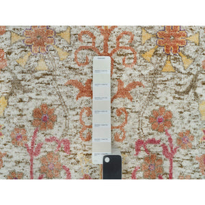6'x6' Parchment Beige, Directional Hand Knotted Vase Design, Silk With Textured Wool, Round Oriental Rug FWR541542