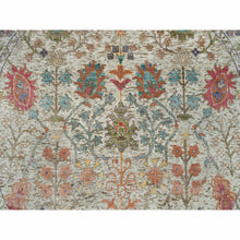 Load image into Gallery viewer, 6&#39;x6&#39; Parchment Beige, Directional Hand Knotted Vase Design, Silk With Textured Wool, Round Oriental Rug FWR541542