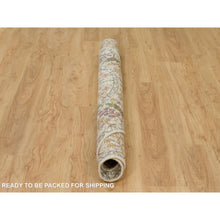 Load image into Gallery viewer, 6&#39;x6&#39; Parchment Beige, Directional Hand Knotted Vase Design, Silk With Textured Wool, Round Oriental Rug FWR541542