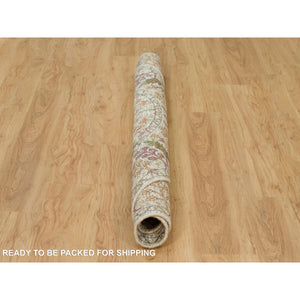 6'x6' Parchment Beige, Directional Hand Knotted Vase Design, Silk With Textured Wool, Round Oriental Rug FWR541542