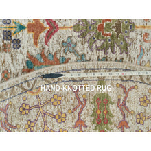 Load image into Gallery viewer, 6&#39;x6&#39; Parchment Beige, Directional Hand Knotted Vase Design, Silk With Textured Wool, Round Oriental Rug FWR541542