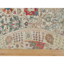 Load image into Gallery viewer, 6&#39;x6&#39; Porcelain White, Silk With Textured Wool, Hand Knotted, Tabriz Vase With Flower Design, Oriental Round Rug FWR541548