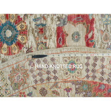 Load image into Gallery viewer, 6&#39;x6&#39; Porcelain White, Silk With Textured Wool, Hand Knotted, Tabriz Vase With Flower Design, Oriental Round Rug FWR541548