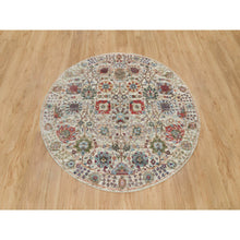 Load image into Gallery viewer, 5&#39;x5&#39; Arcadia White, Tabriz Vase Hand Knotted With Flower Design, Round Oriental Textured Wool And Silk Rug FWR541554