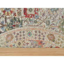 Load image into Gallery viewer, 5&#39;x5&#39; Arcadia White, Tabriz Vase Hand Knotted With Flower Design, Round Oriental Textured Wool And Silk Rug FWR541554