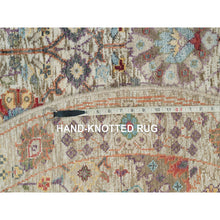 Load image into Gallery viewer, 5&#39;x5&#39; Arcadia White, Tabriz Vase Hand Knotted With Flower Design, Round Oriental Textured Wool And Silk Rug FWR541554