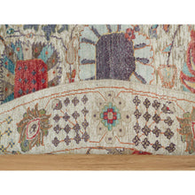 Load image into Gallery viewer, 8&#39;x8&#39; Old Lace White, Hand Knotted Silk And Textured Wool, Flower Vase Design Tabriz Oriental Round Rug FWR541566