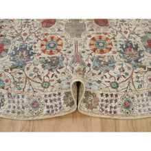 Load image into Gallery viewer, 8&#39;x8&#39; Old Lace White, Hand Knotted Silk And Textured Wool, Flower Vase Design Tabriz Oriental Round Rug FWR541566