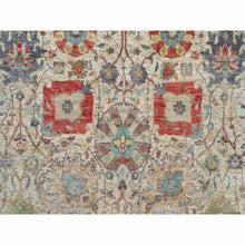 Load image into Gallery viewer, 8&#39;x8&#39; Old Lace White, Hand Knotted Silk And Textured Wool, Flower Vase Design Tabriz Oriental Round Rug FWR541566