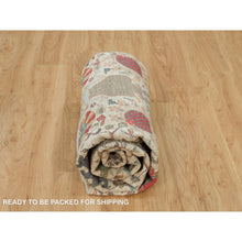 Load image into Gallery viewer, 8&#39;x8&#39; Old Lace White, Hand Knotted Silk And Textured Wool, Flower Vase Design Tabriz Oriental Round Rug FWR541566