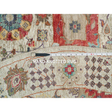 Load image into Gallery viewer, 8&#39;x8&#39; Old Lace White, Hand Knotted Silk And Textured Wool, Flower Vase Design Tabriz Oriental Round Rug FWR541566