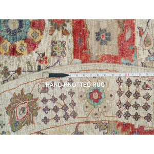 8'x8' Old Lace White, Hand Knotted Silk And Textured Wool, Flower Vase Design Tabriz Oriental Round Rug FWR541566