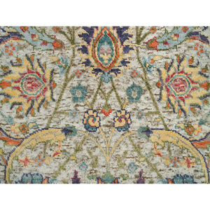 2'x3'1" Natural Tan, Sickle Leaf Hand Knotted Textured Wool and Silk, Oriental Mat Rug FWR541578