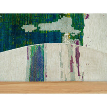 Load image into Gallery viewer, 14&#39;x14&#39; Seedpearl Ivory, Wool And Sari Silk Hand Knotted Modern Abstract Motifs With Painter&#39;s Brush Strokes, Oriental Round Rug FWR541590