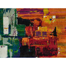 Load image into Gallery viewer, 14&#39;x14&#39; Seedpearl Ivory, Wool And Sari Silk Hand Knotted Modern Abstract Motifs With Painter&#39;s Brush Strokes, Oriental Round Rug FWR541590